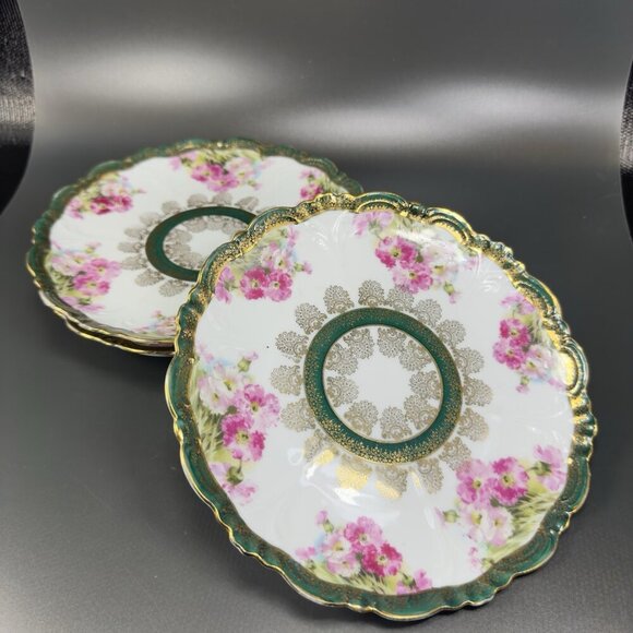 Eleanor China Co Austria Porcelain Plate Dish Set 4 Flowers Gold Gild Vintage - Picture 11 of 16